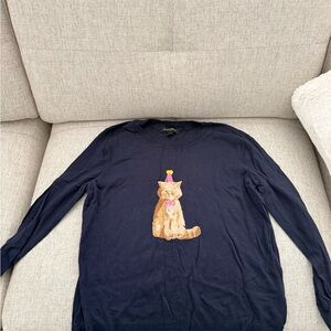 Banana Republic Navy Long Sleeve with Cat Graphic